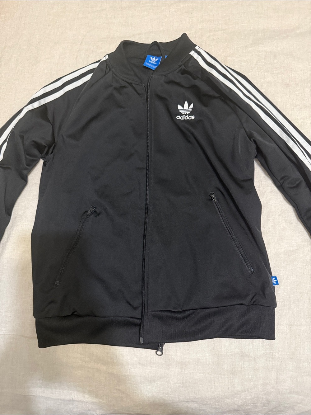 adidas Black Track Jacket with White Stripes